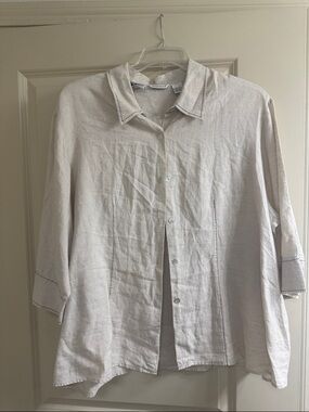Malcom Off-White Linen Button Down with Contrast Stitching